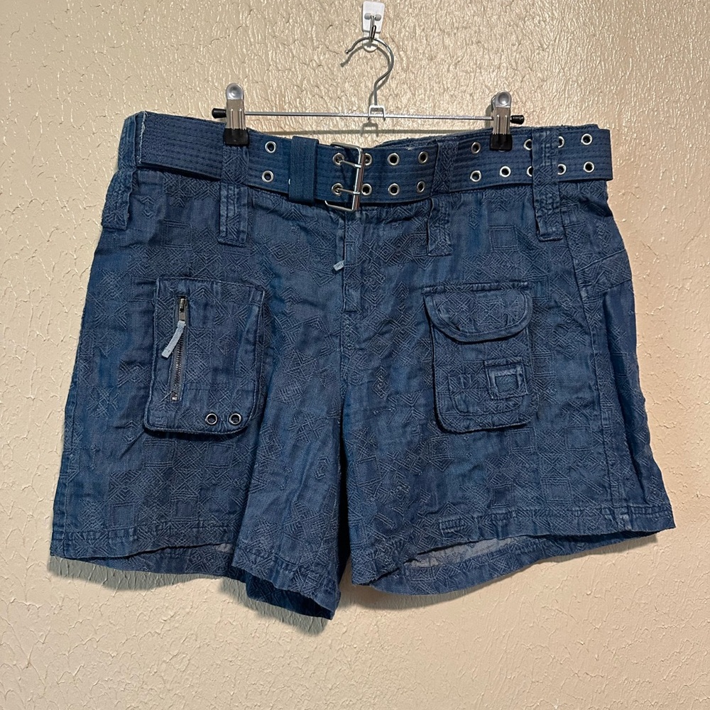 Johhny Was Zuma Embroidered Cargo Denim Shorts with Belt Lyocell‎ Size 12 - Picture 2 of 10